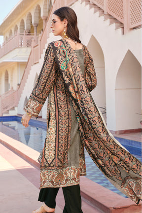 Beige & Black Spun Mughal-Inspired Paisley Printed Unstitched Suits Material