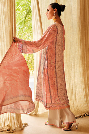 Peach Green Color Silk Digital Printed Unstitched Suit Material