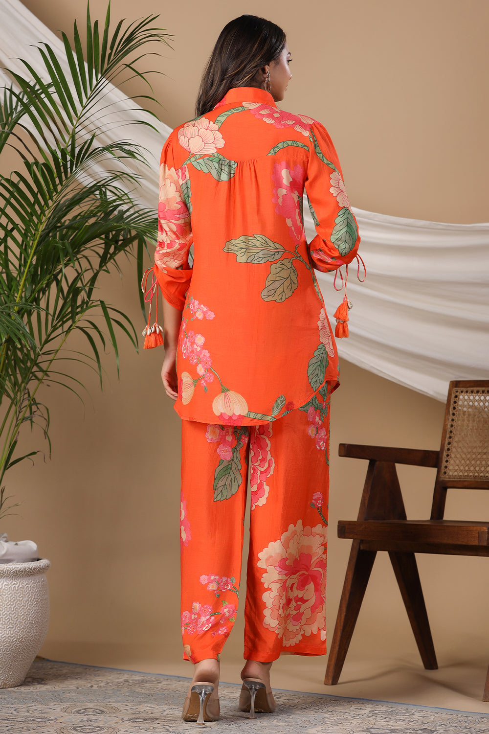 Orange Color Muslin Printed Co-Ord Set