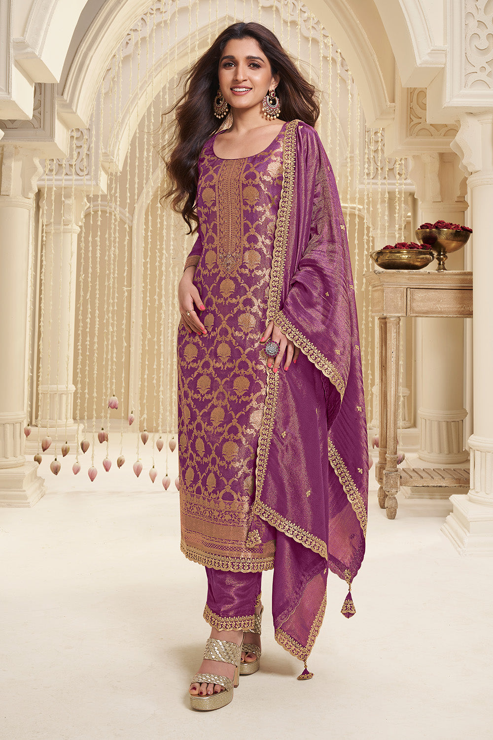 Purple Color Tissue Silk Zari Woven Suit