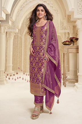 Purple Color Tissue Silk Zari Woven Suit