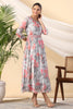 Grey Color Crepe Printed Peonies Dress