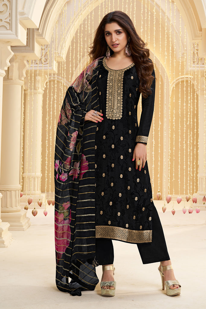 Black Silk Zari Woven Suit Set
