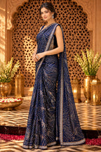 Navy Color Georgette Sequins Embroidered Saree