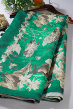 Teal Green Tussar Silk Floral Printed Saree
