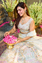 Cream SIlk Embroidered Lehanga