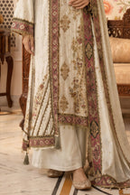 Cream Crepe Silk Printed And Handwork Suit