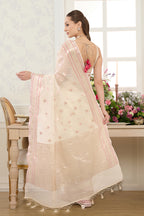 Cream Zari & Resham Woven Tissue Silk Saree