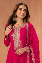 Rani Pink Crepe Silk Zari and Sequins Embroidered Anarkali Suit