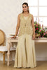Beige Shimmer Fabric Embroidered Jacket, Crop Top & Palazzo Co-ord Set