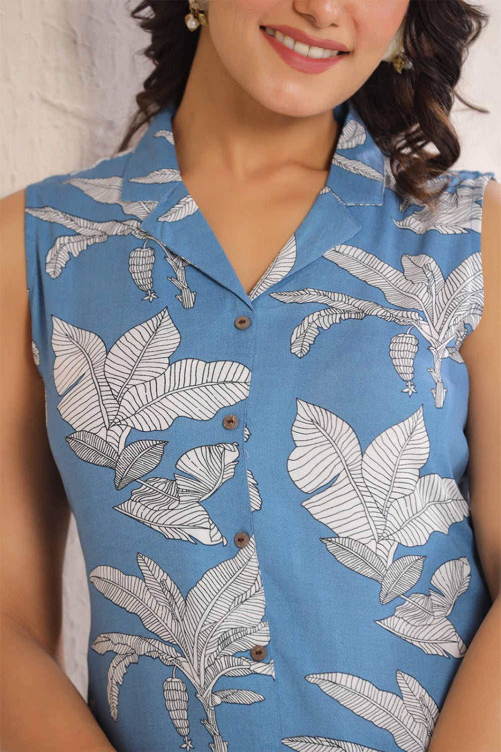 Blue Color Cotton Floral Printed Long Co-ord Set