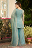 Turquoise Metallic Tissue Embroidered Suit With Palazzo