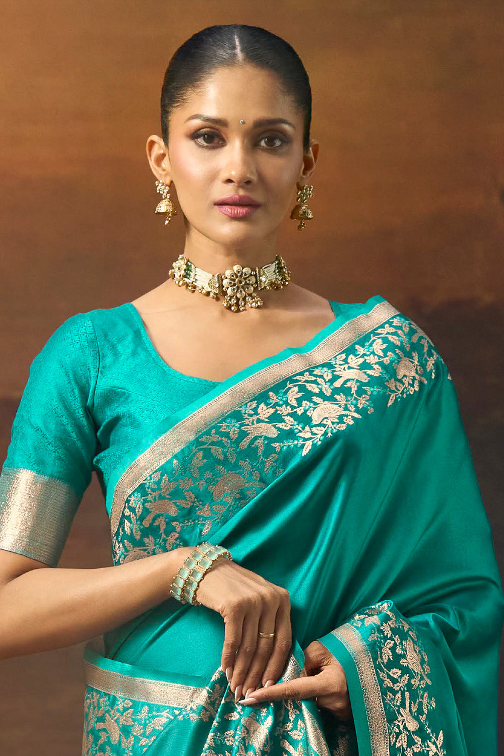 Teal Woven Mulberry Silk Saree