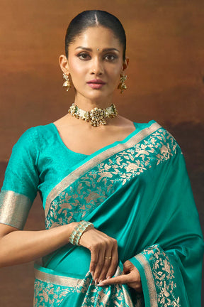 Teal Woven Mulberry Silk Saree