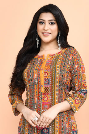 Mustard Color Muslin Ajrakh printed Kurti