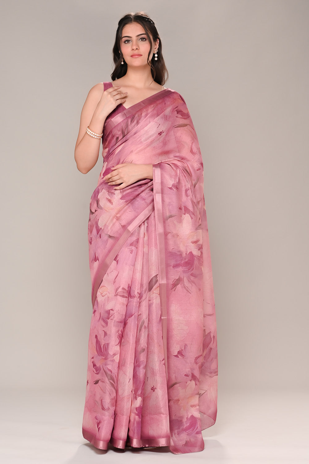 Mauve Color Organza Cotton Printed Saree