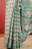 Turquoise And Beige Tussar Silk Printed Saree
