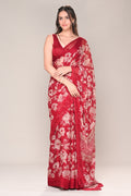 Maroon Color Floral Printed Chiffon Saree