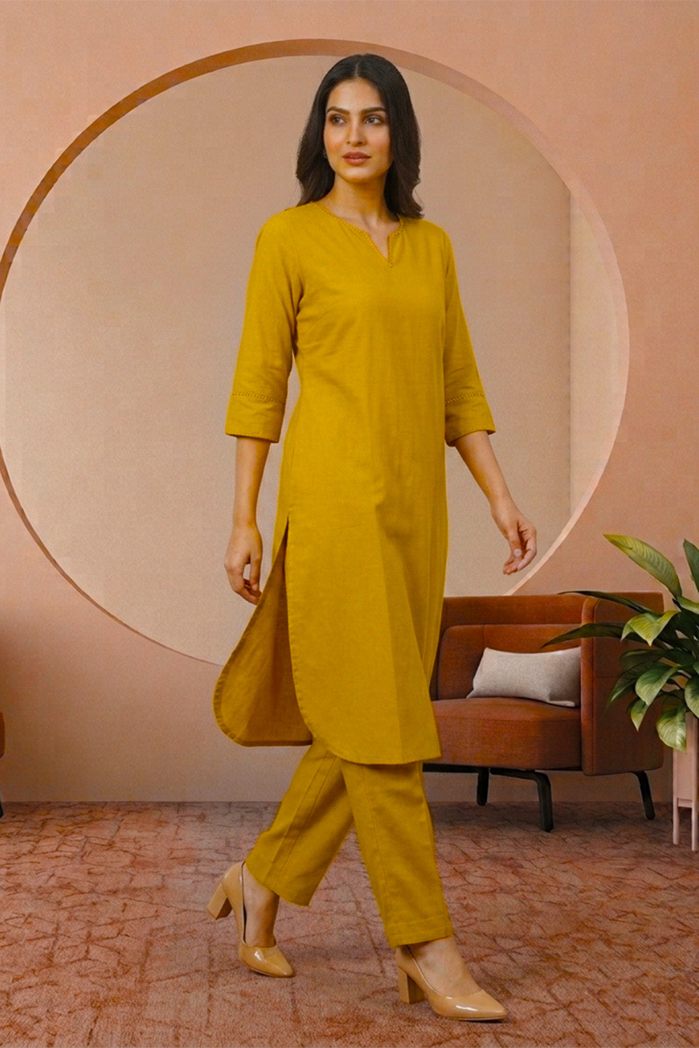 Mustrard Cotton Kurta Set
