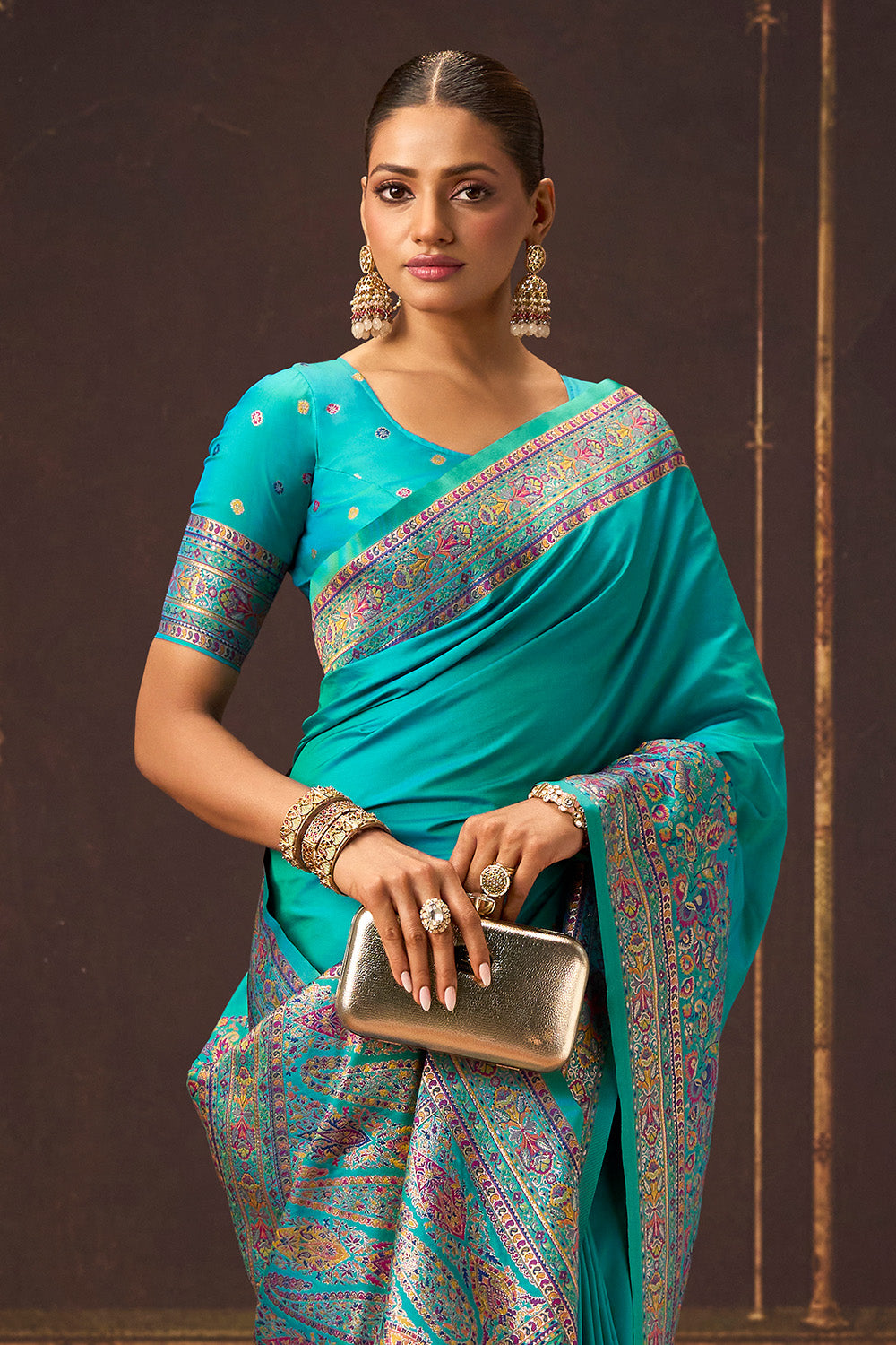 Teal Soft Silk Kalamkari Woven Saree