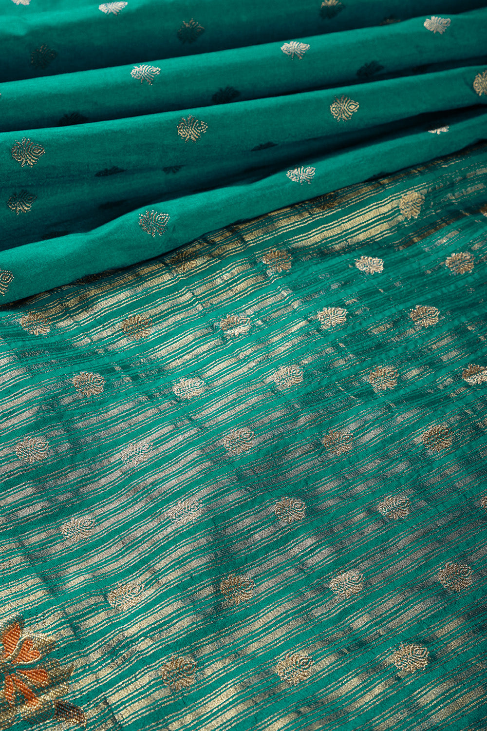 Teal Blue Color Silk Resham & Zari Woven Saree