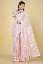 Dusty Pink Georgette Sequins Embroidered Saree