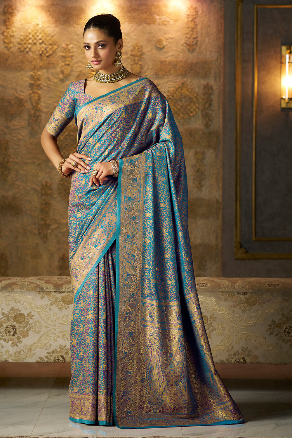 Blue Minakari Woven Silk Saree