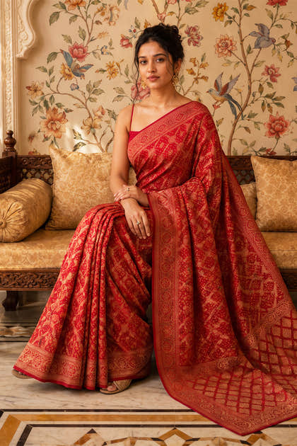 Red Khaddi Georgette Woven Saree