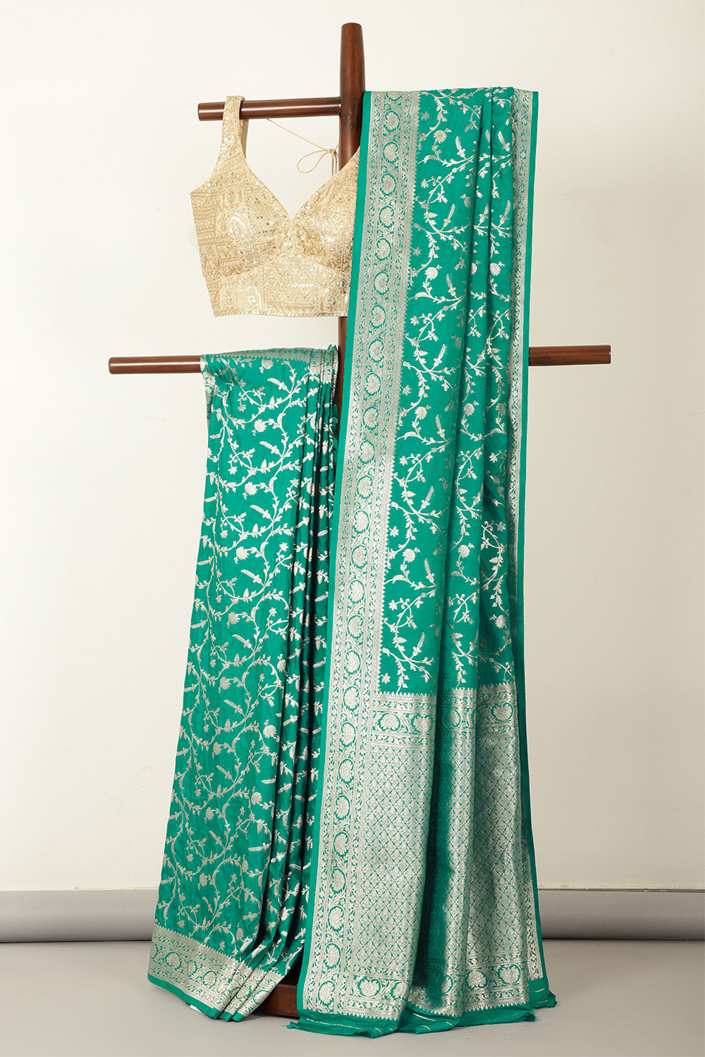 Teal Green Banarasi Silk Zari Woven Saree