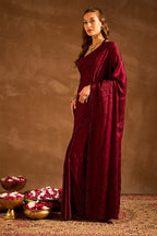 Dark Scarlet Swarovski Work Satin Saree