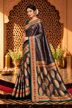 Teal Mulbary Banarasi Silk Woven Saree
