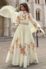 Cream Silk Floral Printed And Zari Embroidered Alia Cut Anarkali Gown