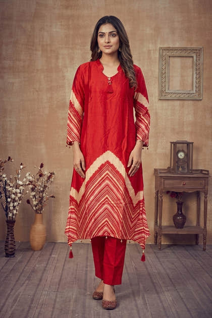 Red Mulberry Silk Printed Kurta Set