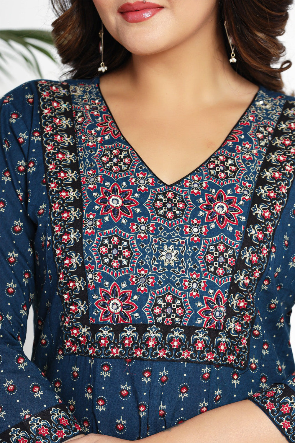 Peacock Blue Color Cotton Printed Anarkali Suit