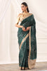 Bottle Green Tussar Silk Floral Printed and Zari Woven Saree