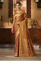 Mustard Silk Minakari Woven Saree