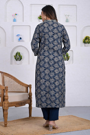 Navy Color Muslin Printed Straight Suit