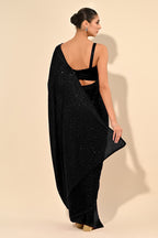 Black Color Satin Swarovski Work Saree