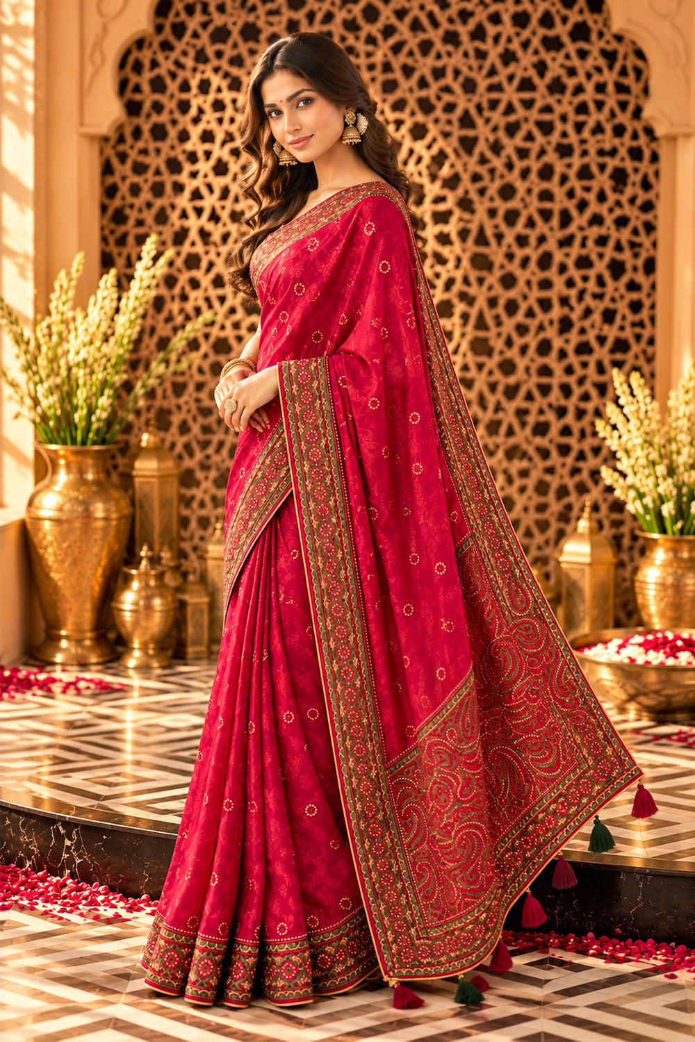 Rani Woven And Embroidered Crepe Saree