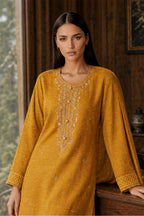 Mustard Matka Silk Embroidered Unstitched Suit Material