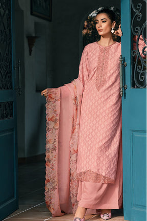 Pink Printed And Embroidered Cotton Unstitched Suit