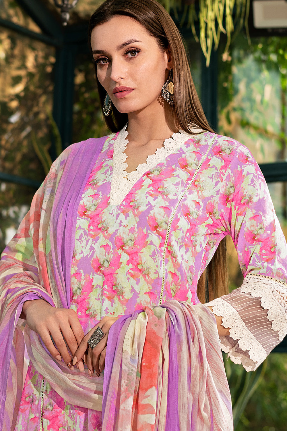 Pink Color Cotton Printed Unstitched Suit Material