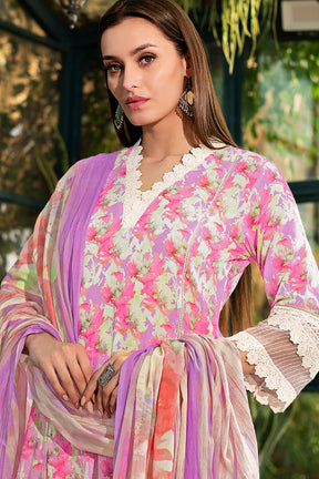 Pink Color Cotton Printed Unstitched Suit Material