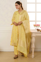 Yellow Chanderi Cotton Zari Woven Unstitched Suit Material