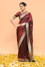 Black & Maroon Color Banarasi Silk Woven Saree