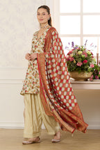 Cream Georgette Floral Resham Woven Unstitched Suit Material