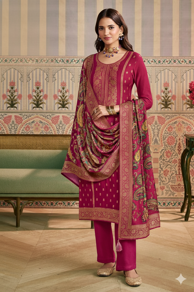 Rani Color Pashmina Woven Unstitched Suit Material