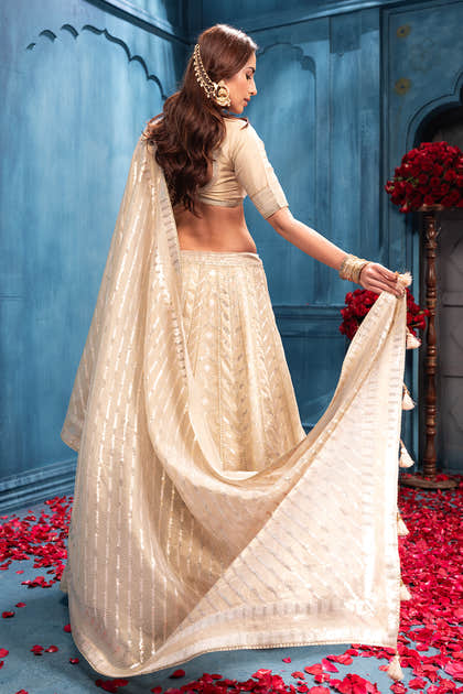 Cream Metallic Tissue Embroidered Lehanga