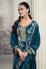 Blue Velvet Floral Printed And Embroidered Unstitched Suit Fabric