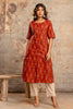Maroon Cotton Printed Kurta Set